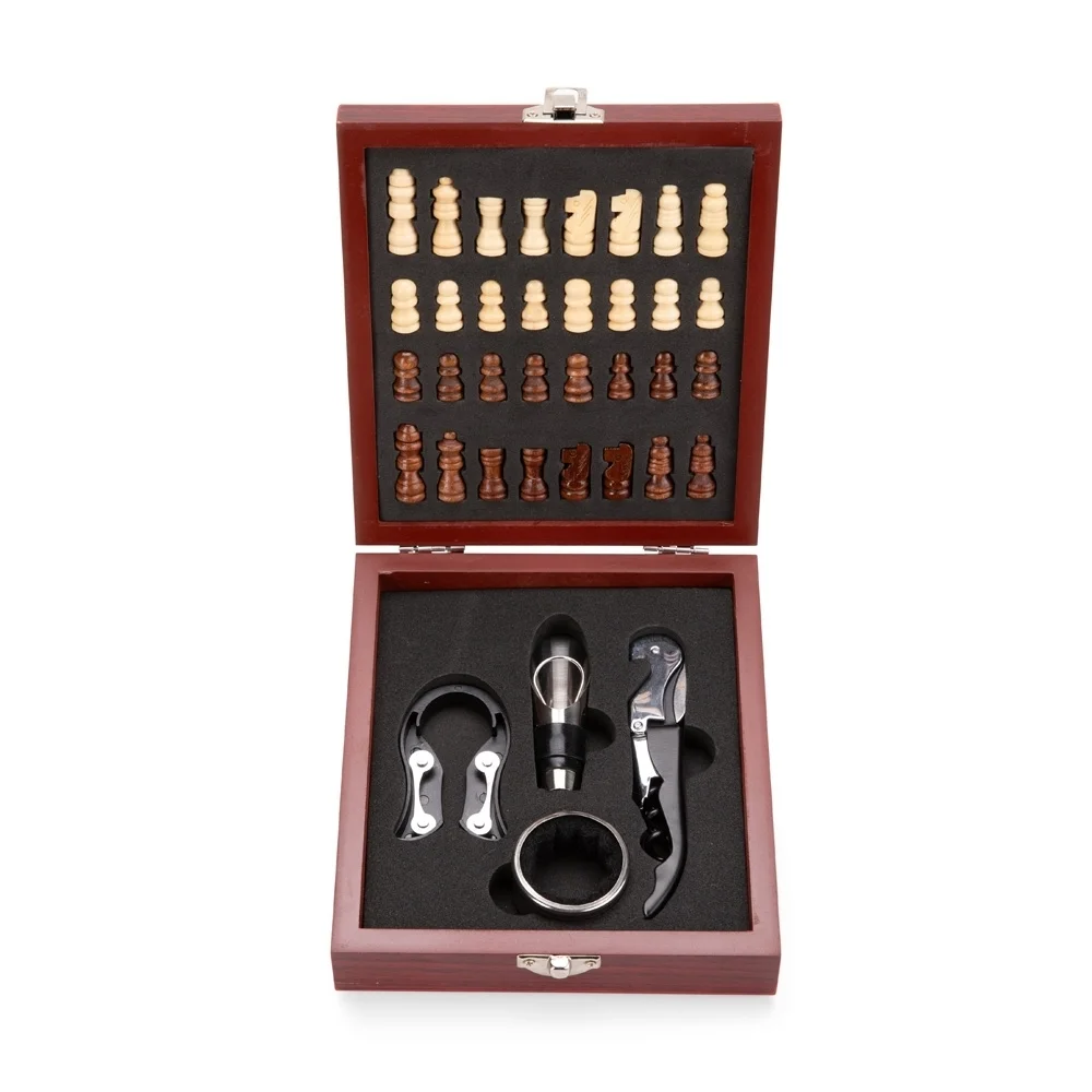Kit Vinho e Jogo de Xadrez 4 Peças (Vermelho) L019125